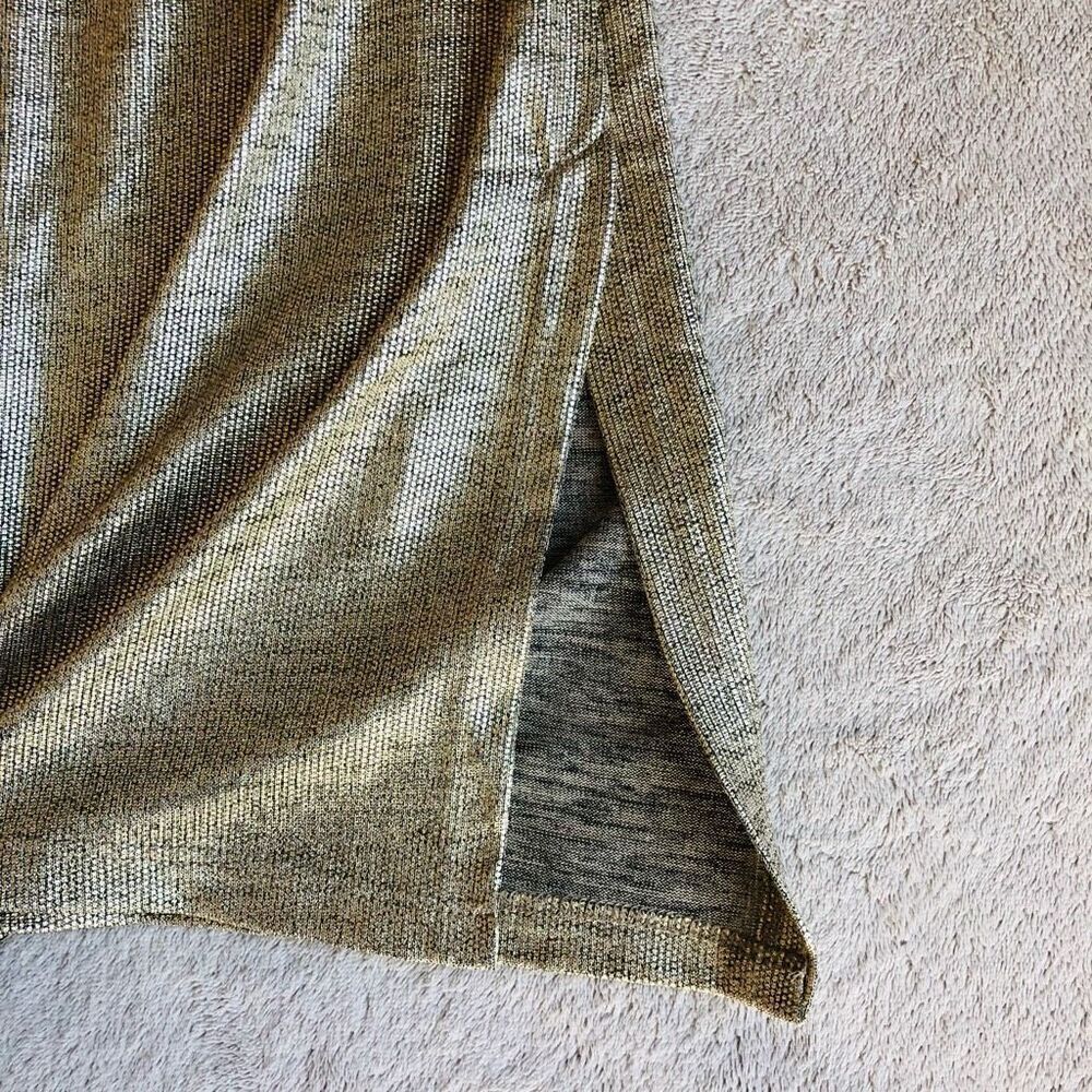 NWOT Clara Sun Woo Gold Lamé Open Shoulder Bell Sleeve Top and Classic Side Slit - Picture 7 of 16